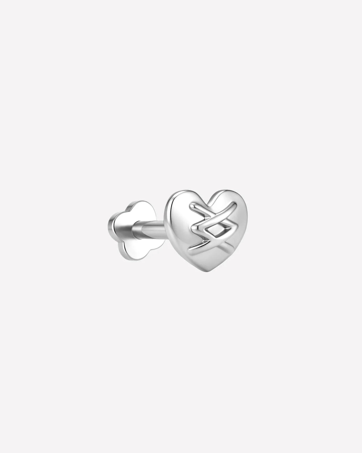 Heart Remix Flatback Stud in silver tone, side view