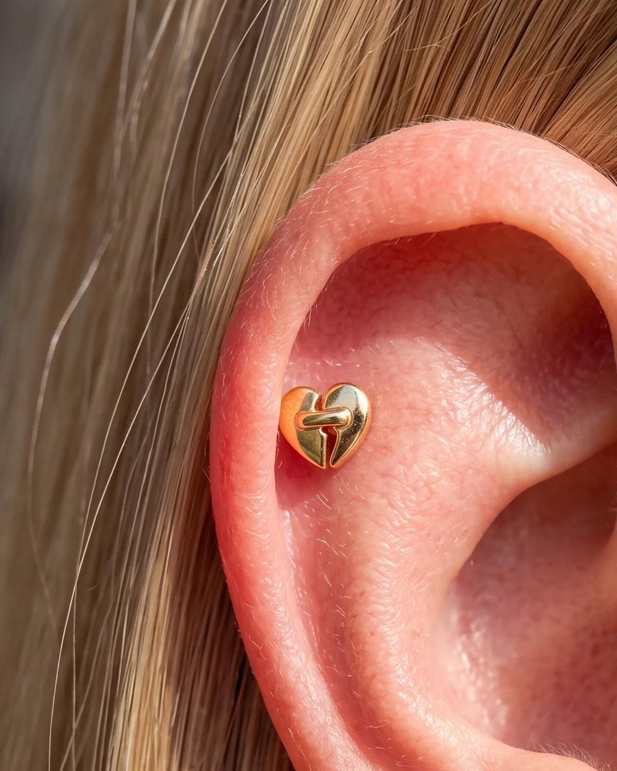 Heart Restart Flatback Stud in gold tone, flat styling
