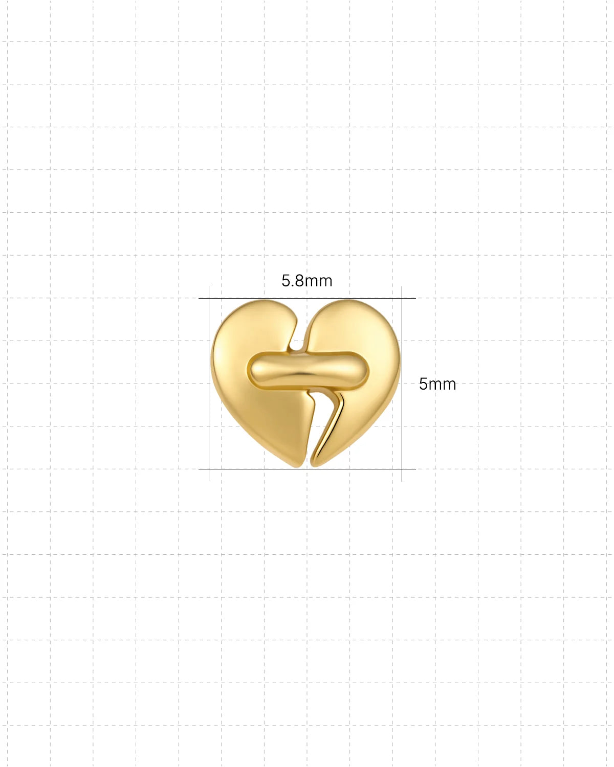 Heart Restart Flatback Stud in gold tone, size chart
