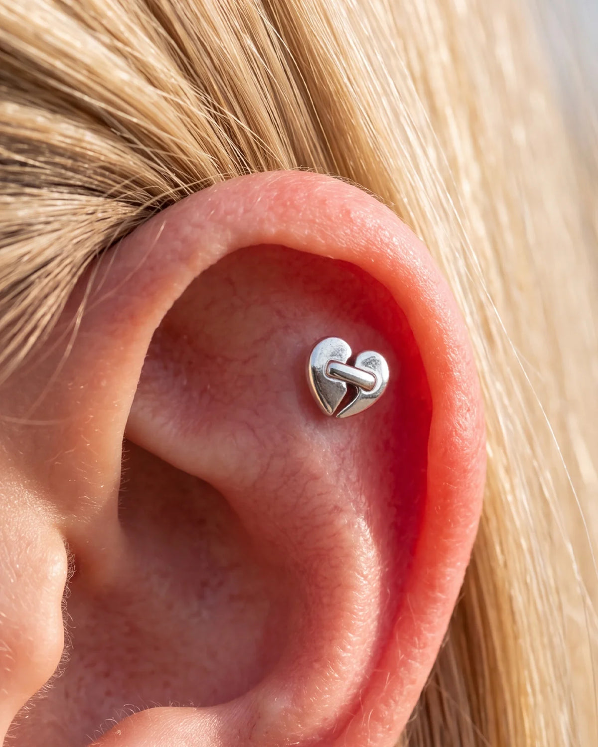 Heart Restart Flatback Stud in silver tone, flat styling