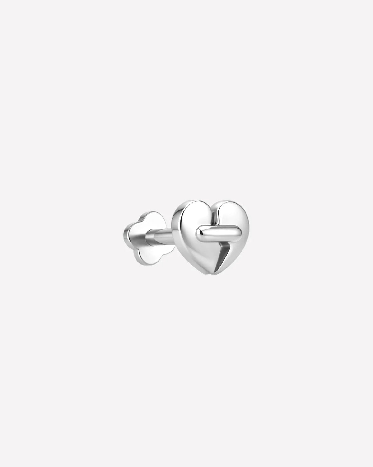 Heart Restart Flatback Stud in silver tone, side view
