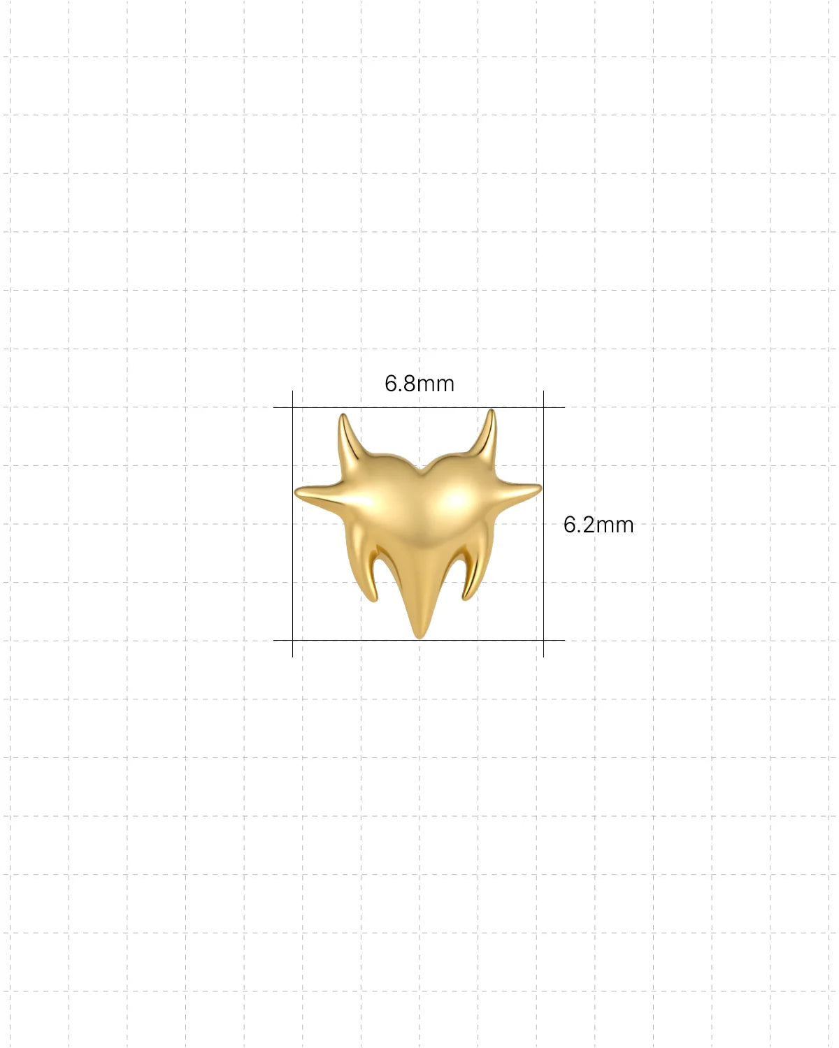 Heart Spark Flatback Stud in gold tone, size chart