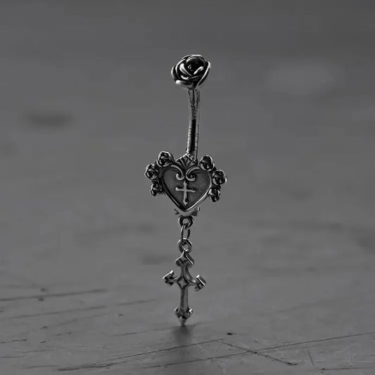 SACRED HEART CROSS BELLY BUTTON RING