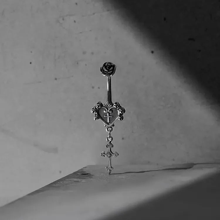 SACRED HEART CROSS BELLY BUTTON RING
