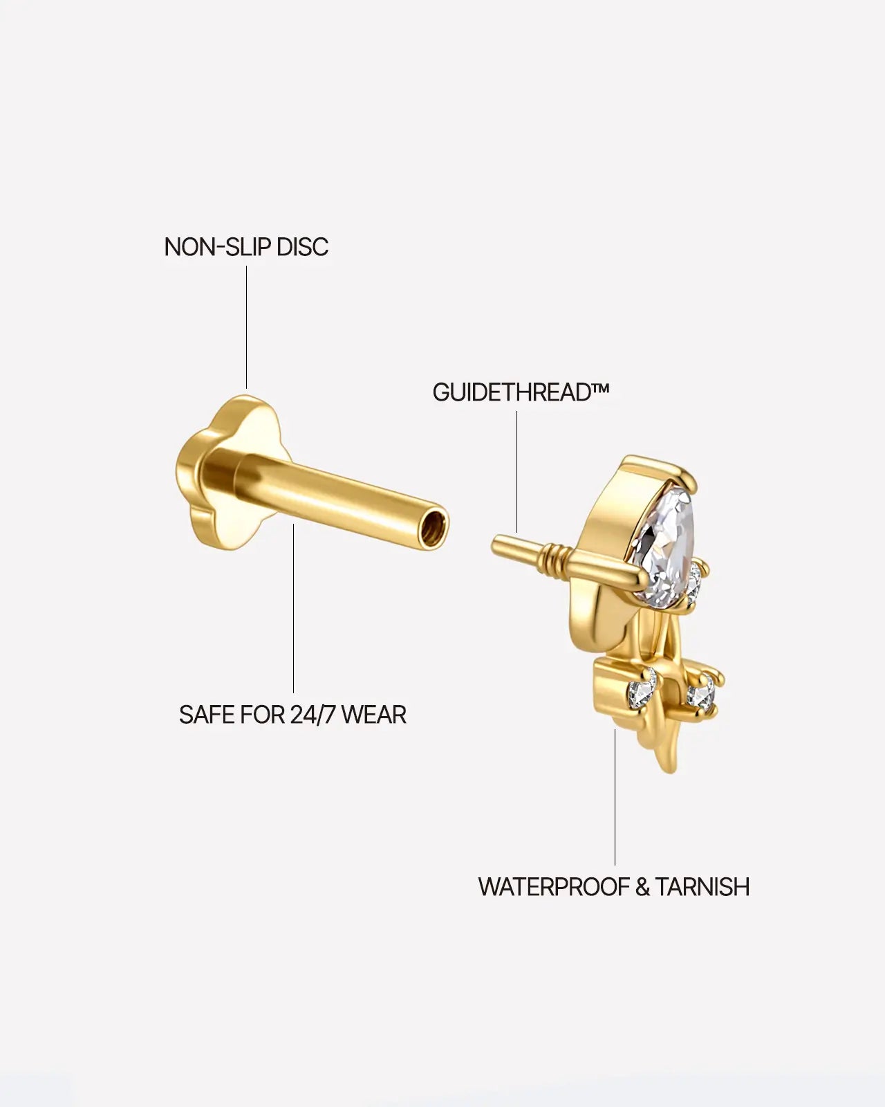 Moonlit Jellyfish gold clear internally threaded flatback details