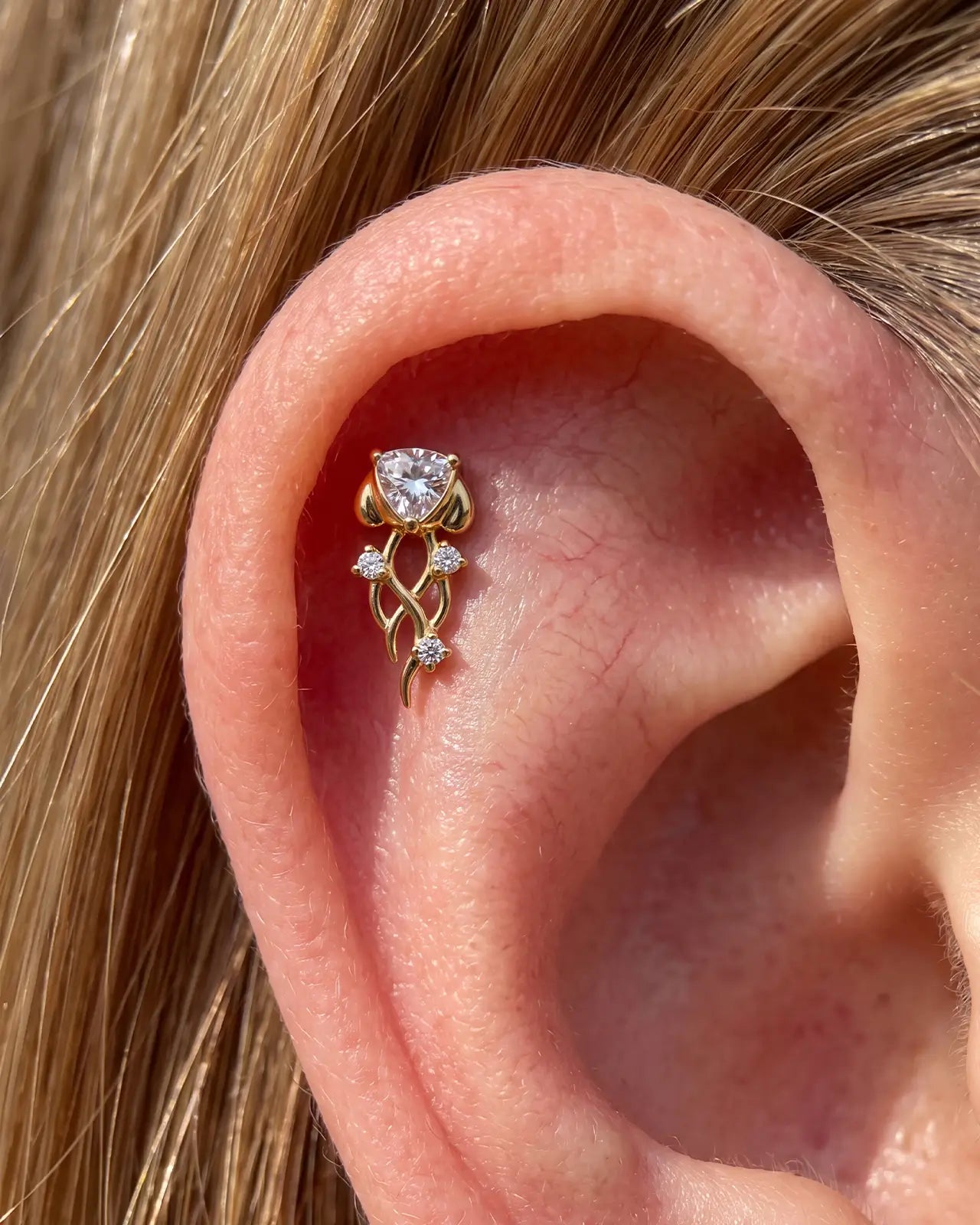 Moonlit Jellyfish gold clear flatback stud worn on helix