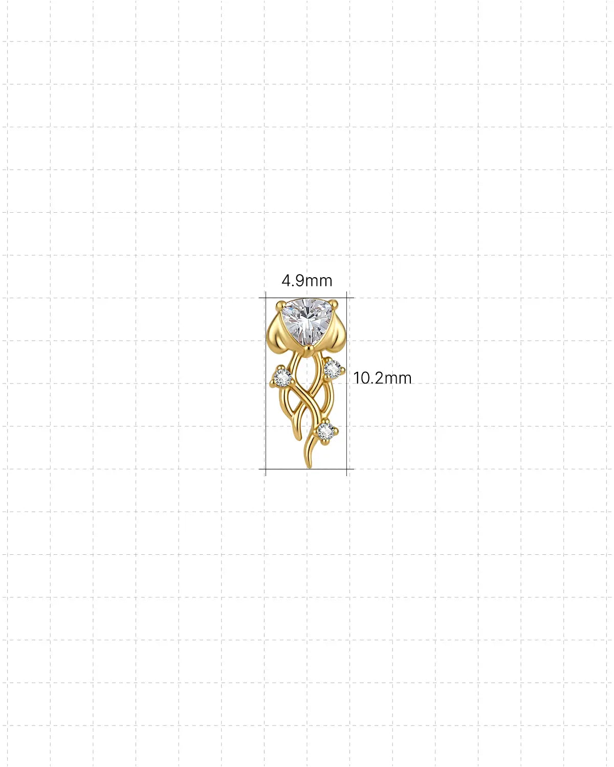 Moonlit Jellyfish gold clear jewelry front size 4.9 by 10.2 millimeters