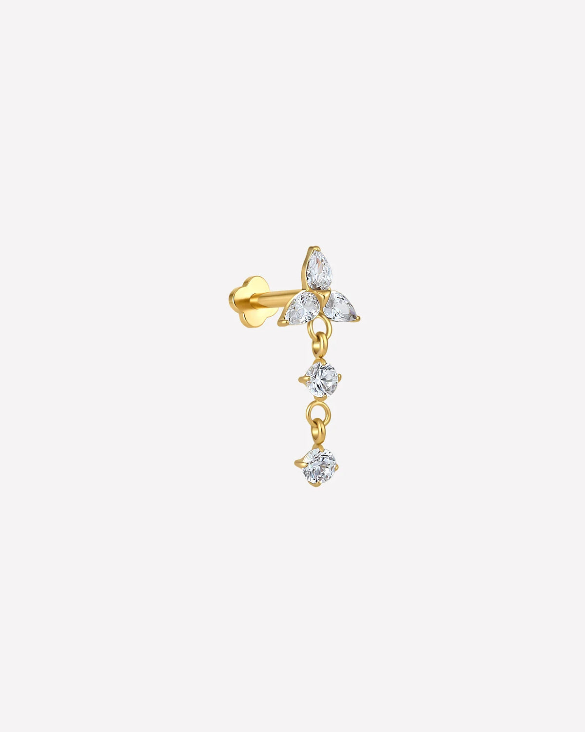 Petal Drop Flatback Stud in gold tone, side view