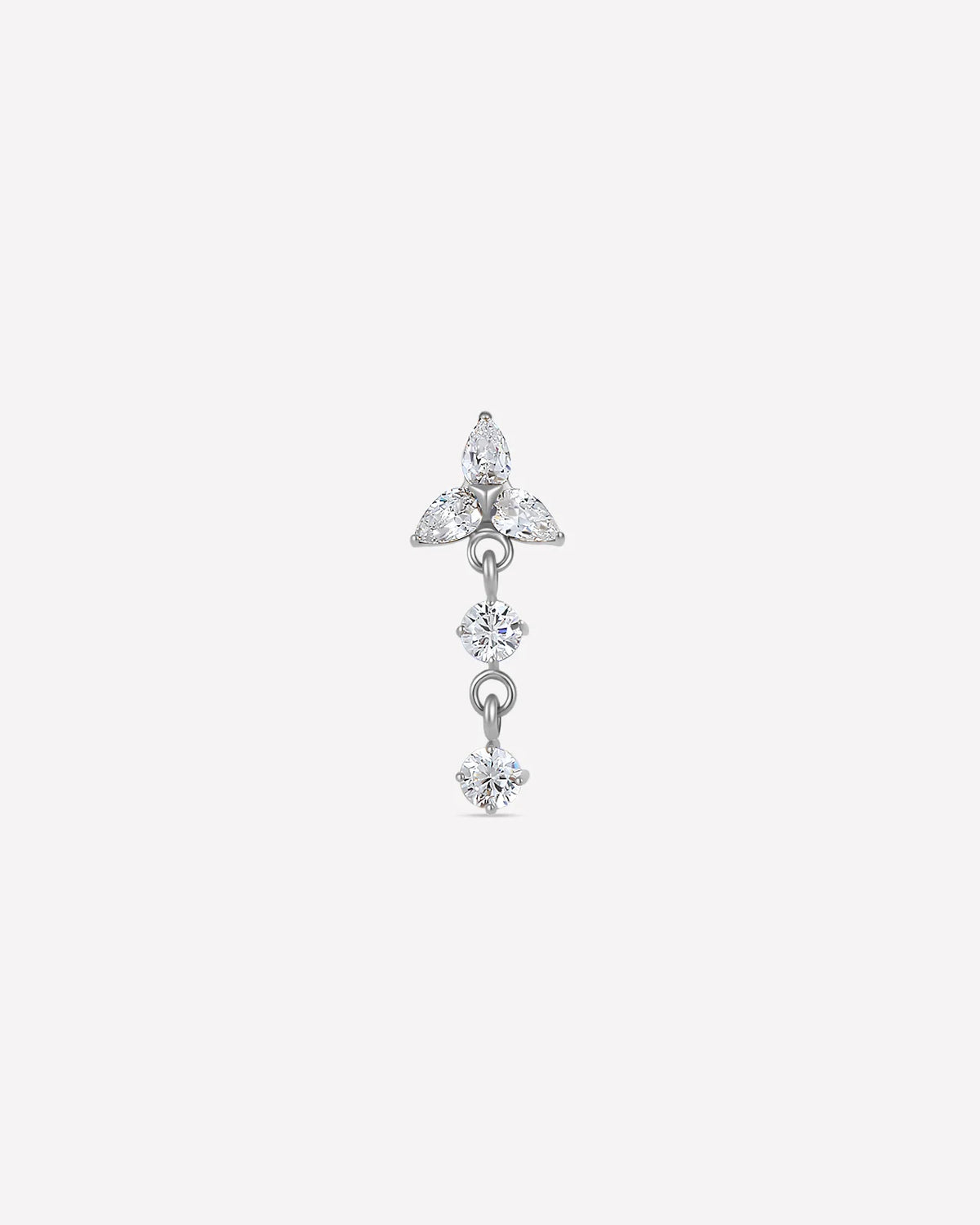 Petal Drop Flatback Stud in silver tone, front view