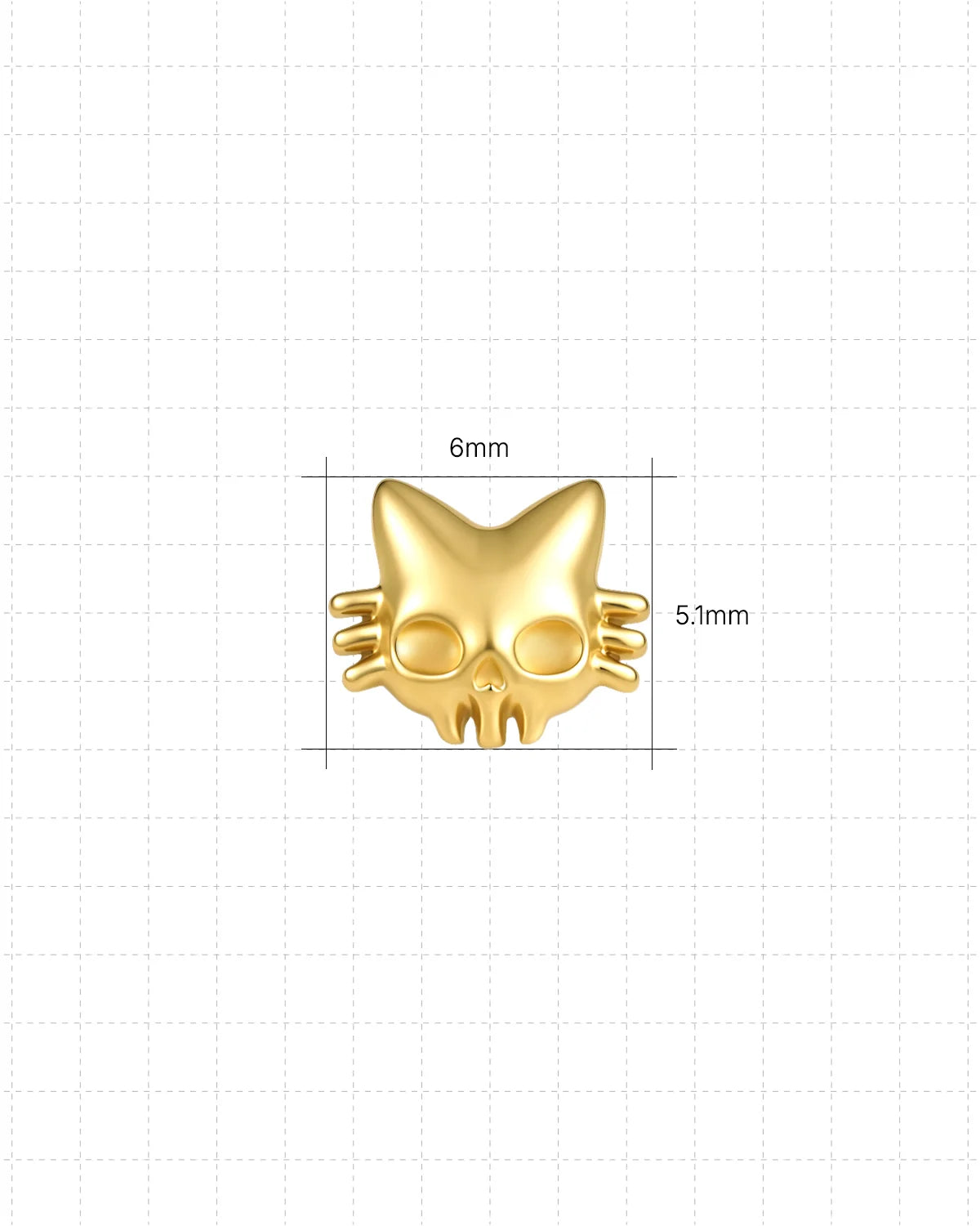 Phantom Cat Flatback Stud gold 6mm by 5.1mm front size guide