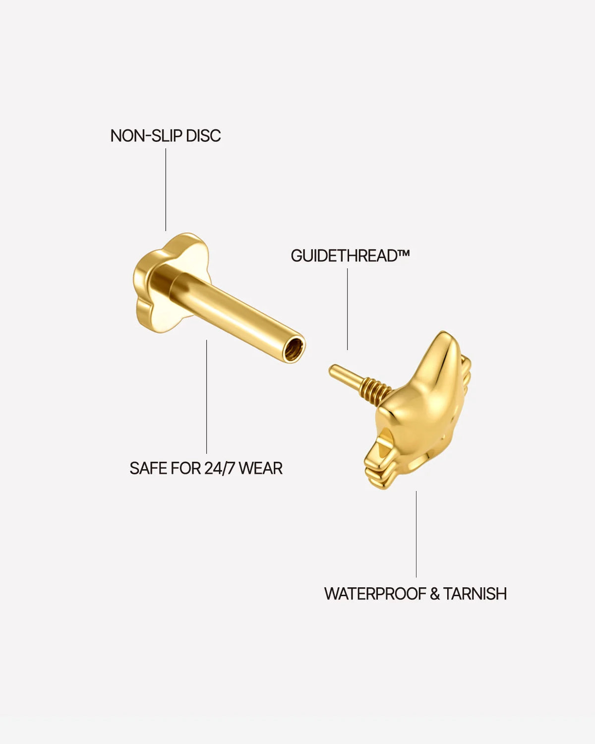 Phantom Cat Flatback Stud gold internally threaded construction