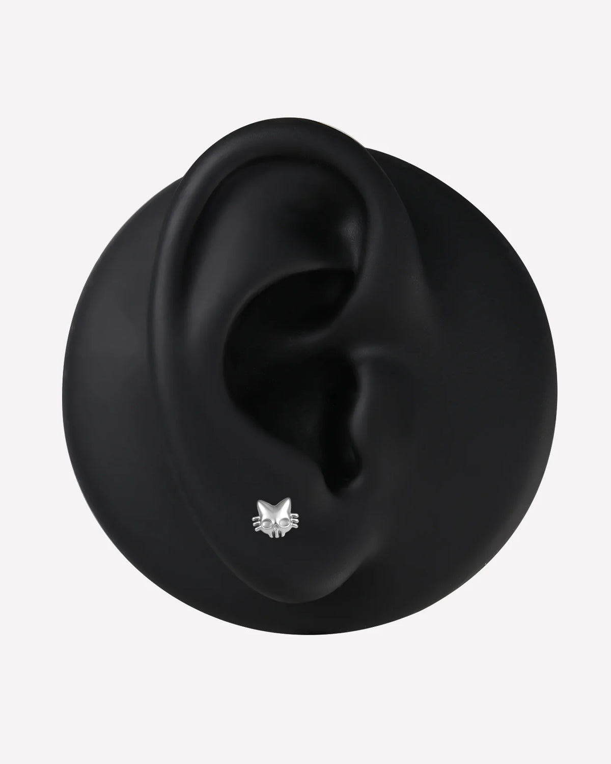 Phantom Cat Flatback Stud in silver tone, ear display