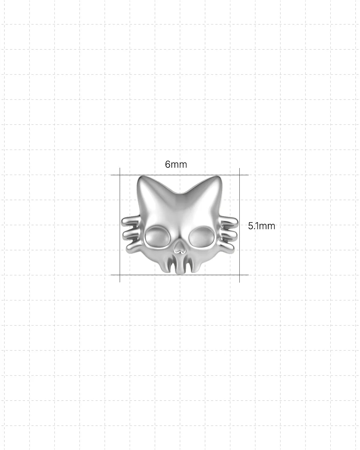 Phantom Cat Flatback Stud in silver tone, size chart