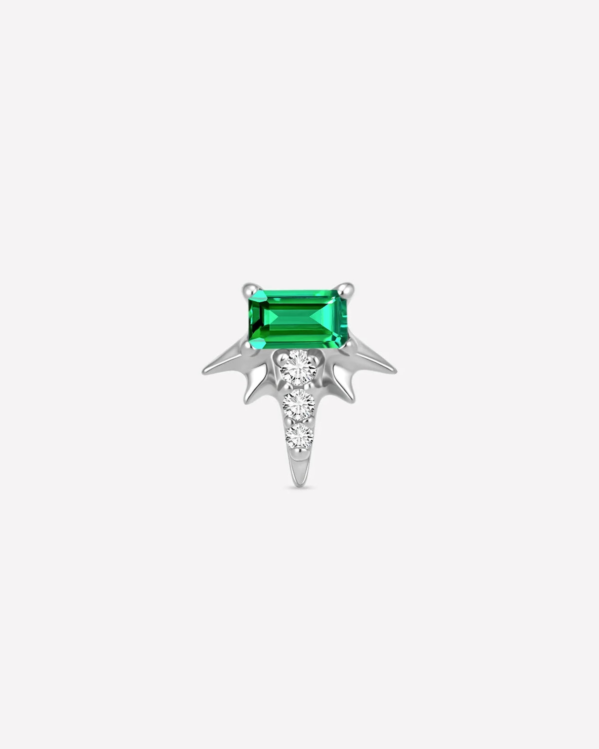Radiant Wingcrest Flatback Stud, silver tone with green center stone, product view