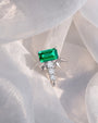 Radiant Wingcrest Flatback Stud, silver tone with green center stone, styled product view
