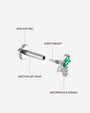 Radiant Wingcrest Flatback Stud, silver tone with green center stone, construction detail