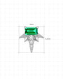 Radiant Wingcrest Flatback Stud, silver tone with green center stone, size chart