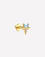 Radiant Wingcrest Flatback Stud, gold tone with light blue center stone, product detail