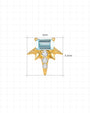 Radiant Wingcrest Flatback Stud, gold tone with light blue center stone, size chart