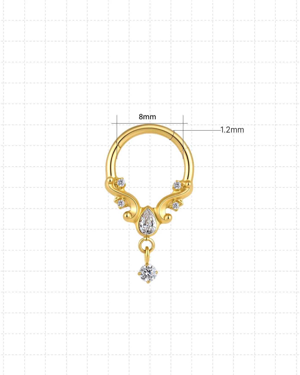 Regal Waltz Clicker Ring gold 8mm 16G size guide