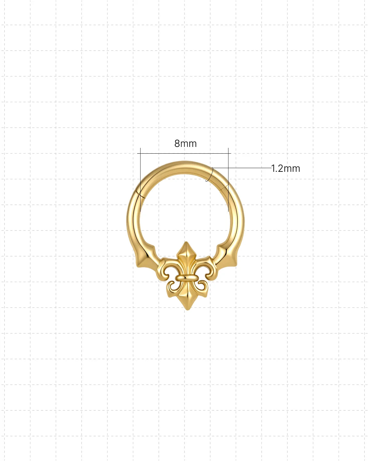 Royal Fleur Clicker Ring gold 8mm 16G size guide