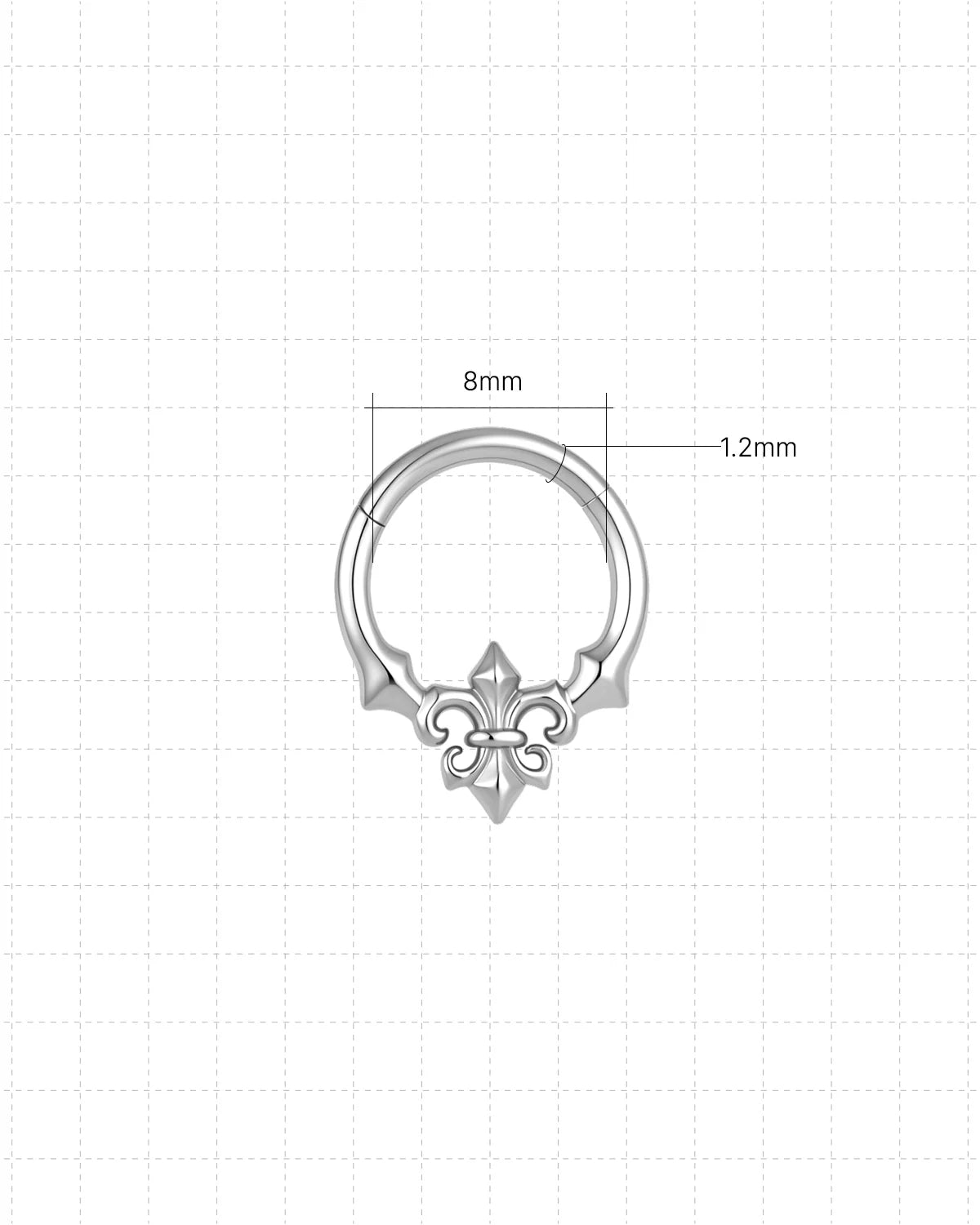 Royal Fleur Clicker Ring silver 8mm 16G size guide