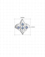 Royal Fleur Flatback Stud, silver tone with blue violet stones, size chart