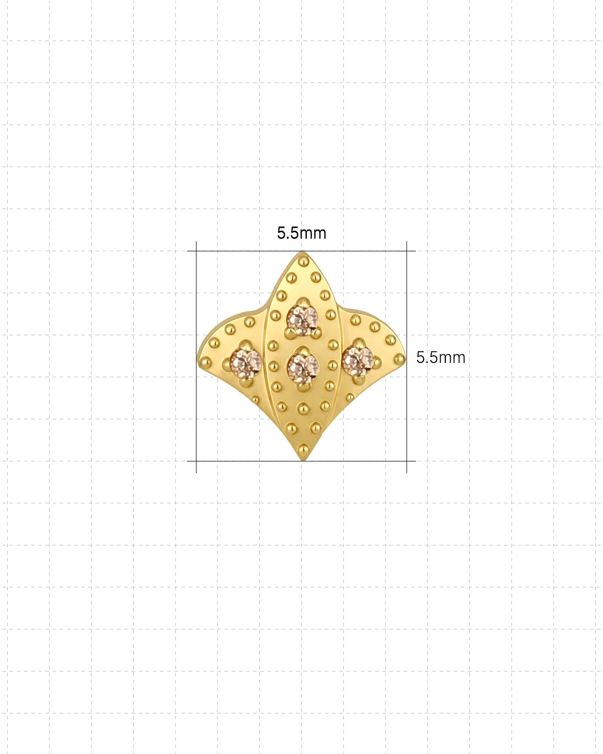 Royal Fleur Flatback Stud, gold tone with champagne stones, size chart