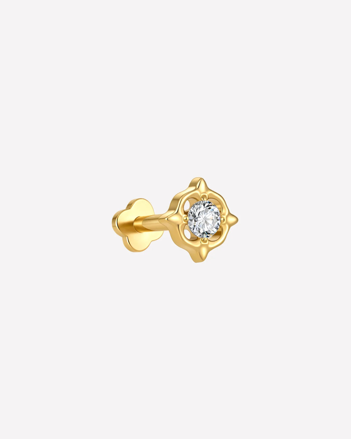 Star Halo Flatback Stud in gold tone, side view