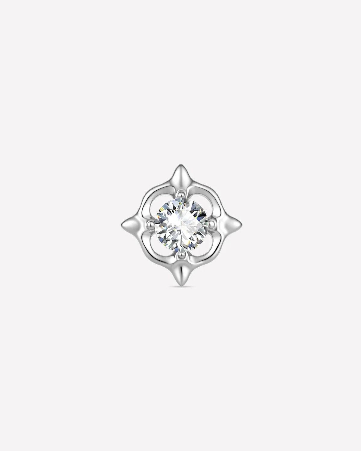 Star Halo Flatback Stud in silver tone, front view