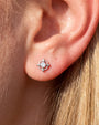 Star Halo Flatback Stud in silver tone, lobe styling