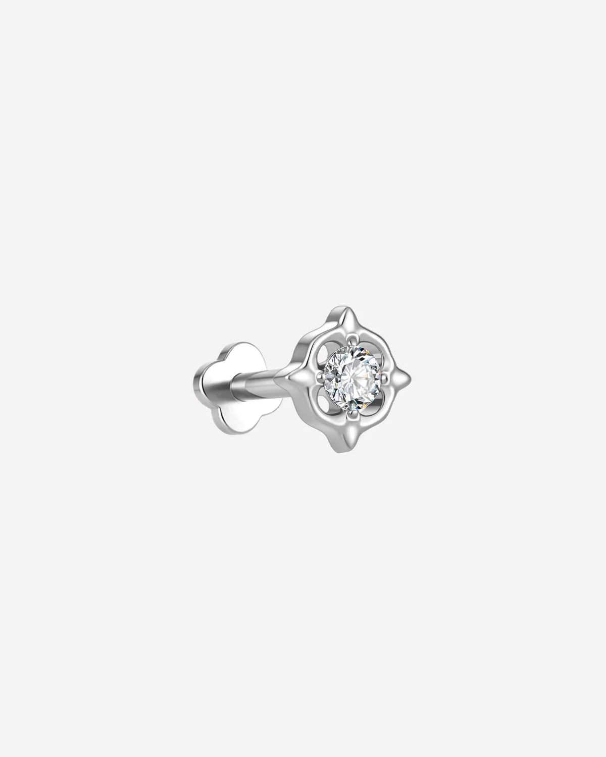 Star Halo Flatback Stud in silver tone, side view