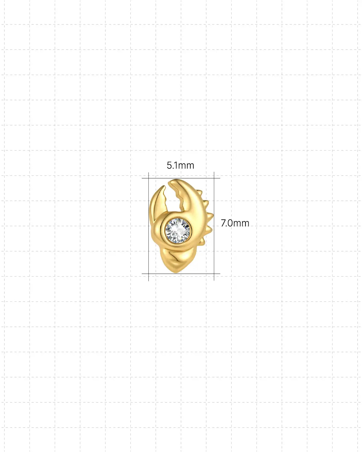 Tidal Claw gold crystal clear jewelry front size 5.1mm by 7.0mm