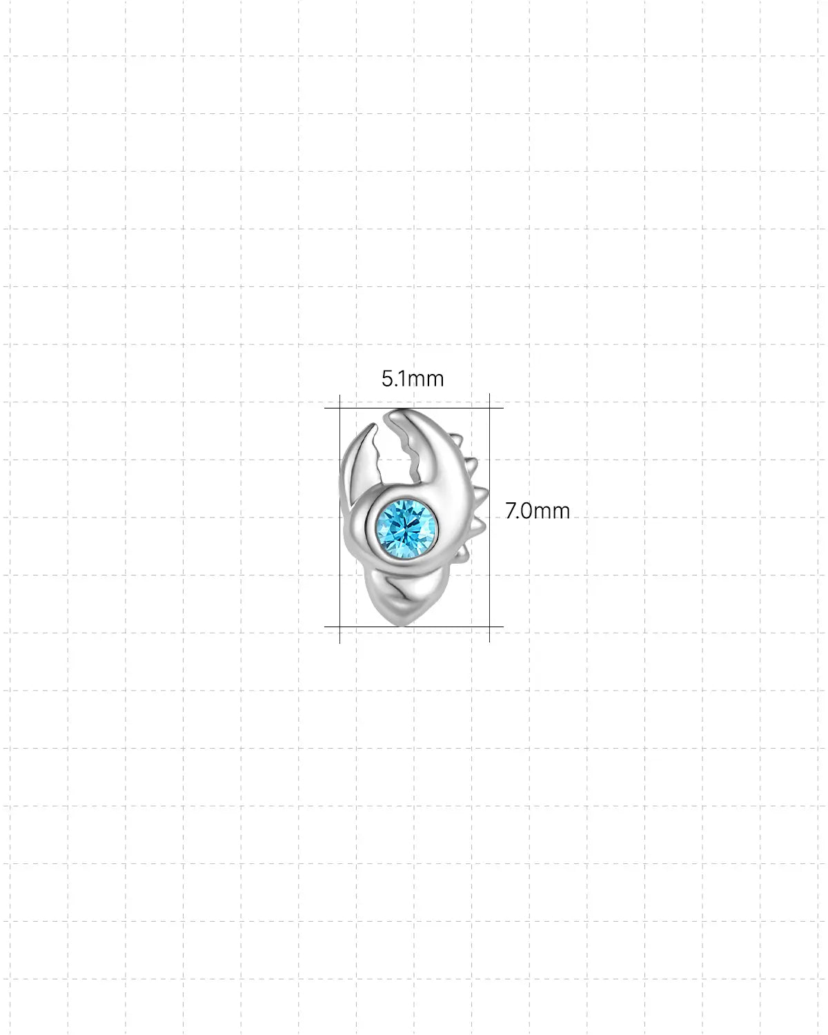 Tidal Claw silver ocean mist jewelry front size 5.1mm by 7.0mm