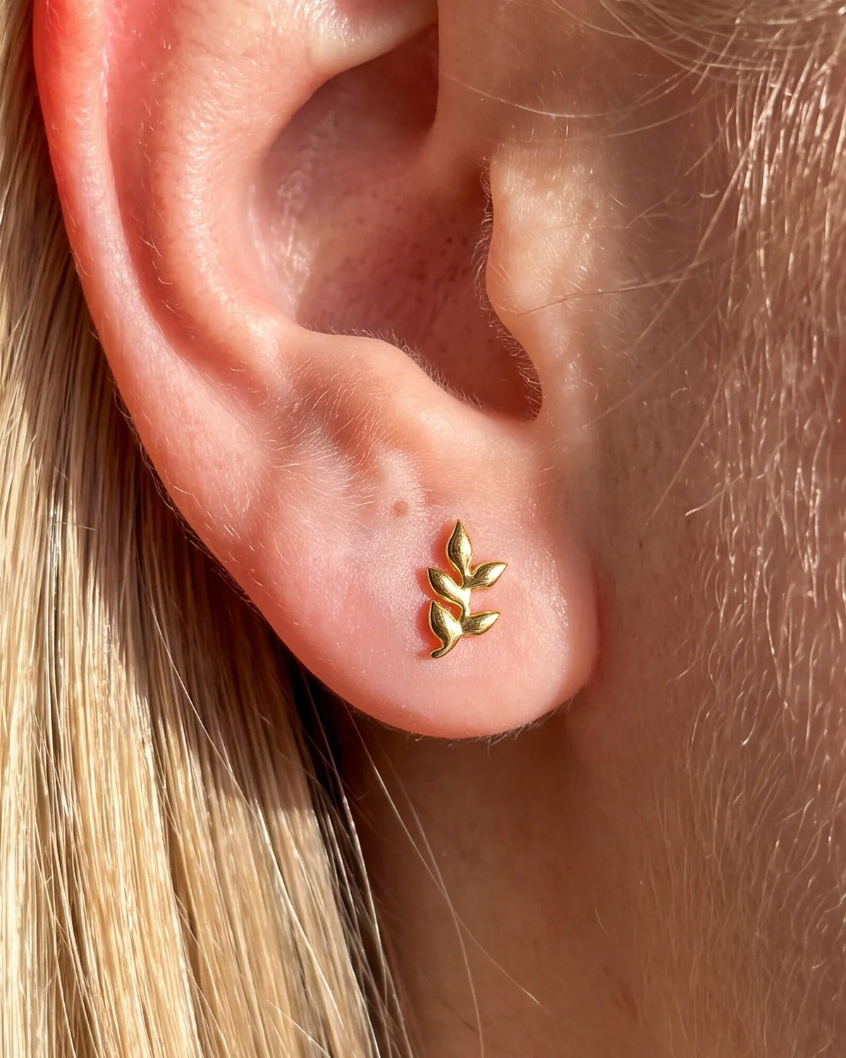 Wild Laurel Flatback Stud gold lobe styling