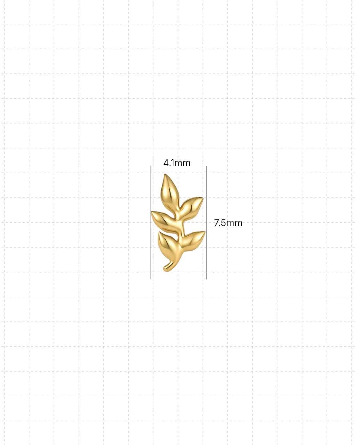 Wild Laurel Flatback Stud gold 4.1mm by 7.5mm front size guide