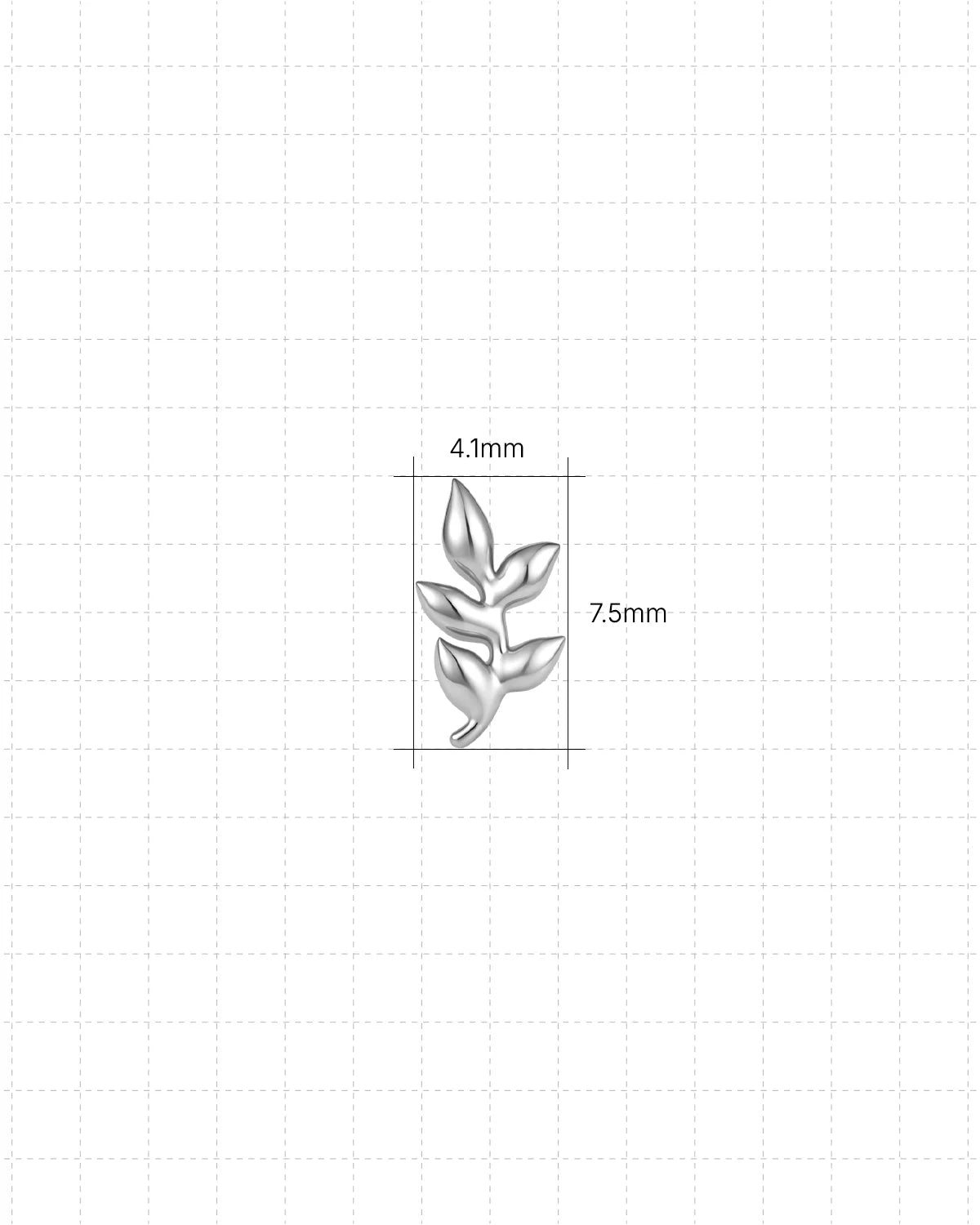 Wild Laurel Flatback Stud silver 4.1mm by 7.5mm front size guide